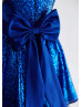Royal Blue Sequin Knee Length Flower Girl Dress 